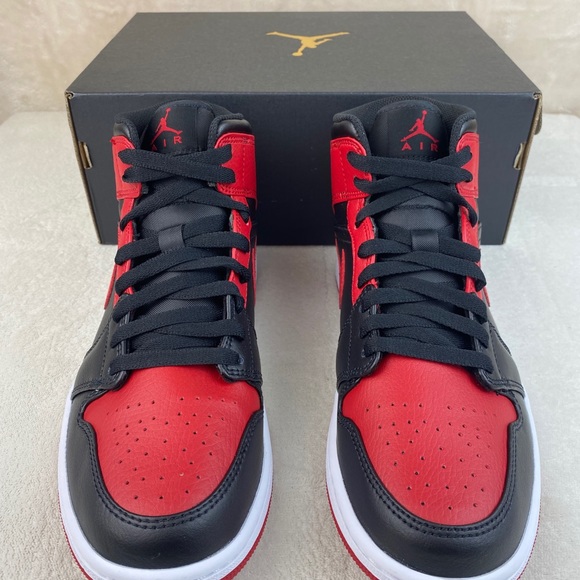 Nike Air Jordan 1 Mid Banned Black Red - Picture 2 of 6